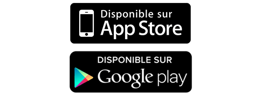 Boutons téléchargement Google play et Apple Store
