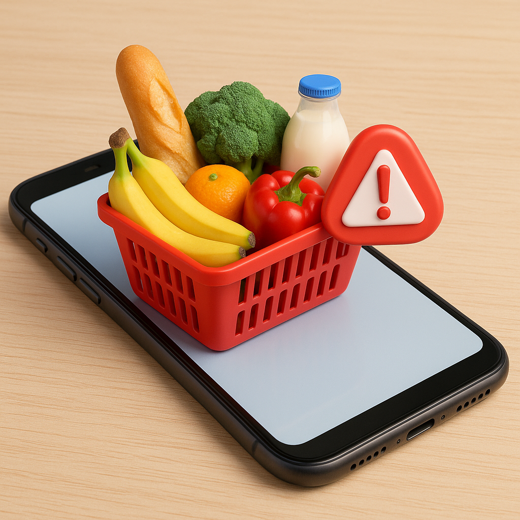 panier d'achat numérique et alerte smartphone